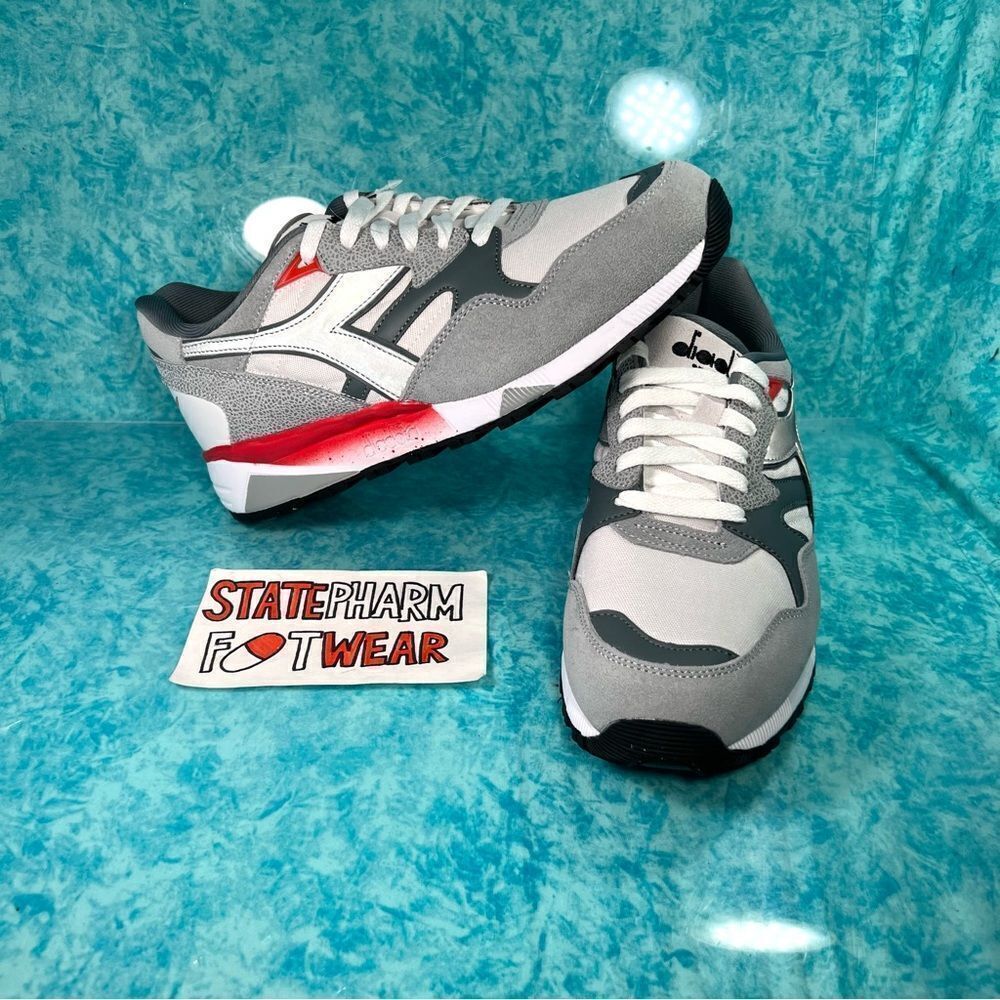 Diadora N9002  Gray Red Men's Low Top Suede Retro Shoes Sneakers